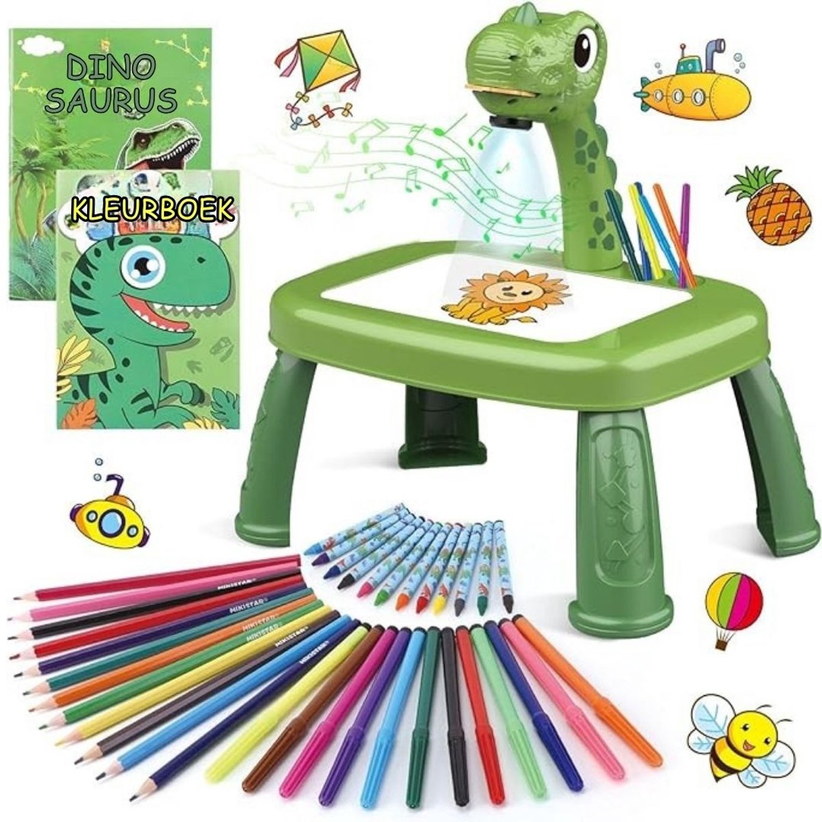 DYNA® Tekenprojector Kinderen - Tekenprojector - Kinder Tekenprojector - met Tafeletje - Groen - 32cm x 32cm x 37cm