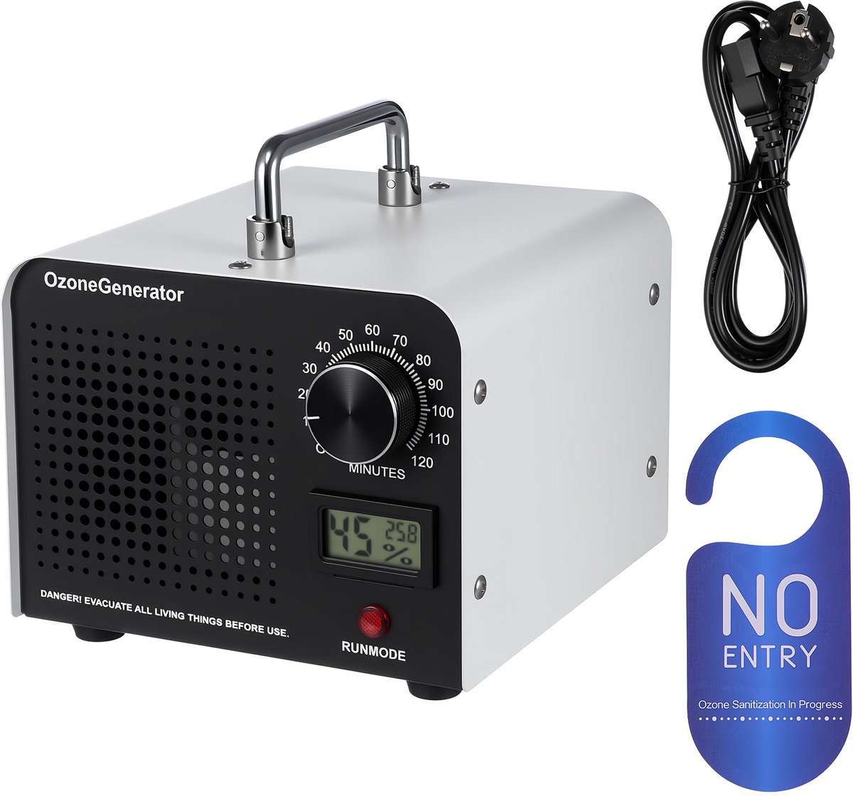 160 Ozongenerator voor Thuisgebruik (60 g/u) – Draagbare Luchtreiniger met Timer, Bereik van 400 m³/u – Compacte Luchtreiniger voor in Huis, Verwijdert Rook, Huisdiergeuren en Muffe Luchtjes – EU-stekker