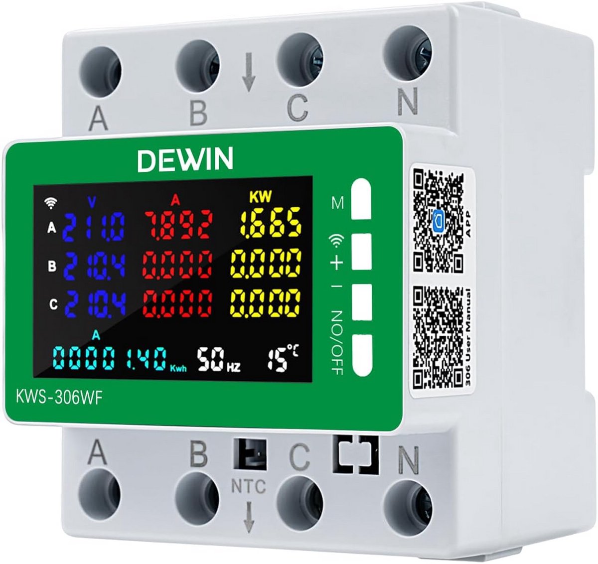 Driefasige WLAN Stroomverbruikmeter 9-in-1 met Tuya app Bedieningsfunctie