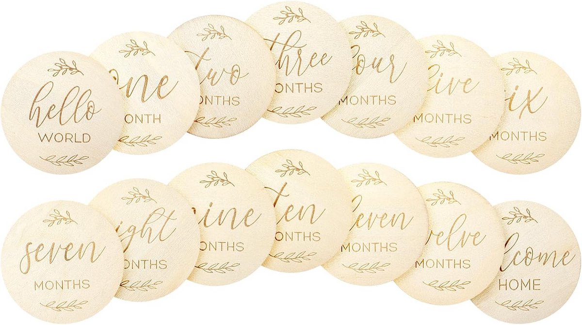 Houten Baby Mijlpaal Kaarten Set voor 0-12 Maanden - Dubbelzijdige Maand Borden