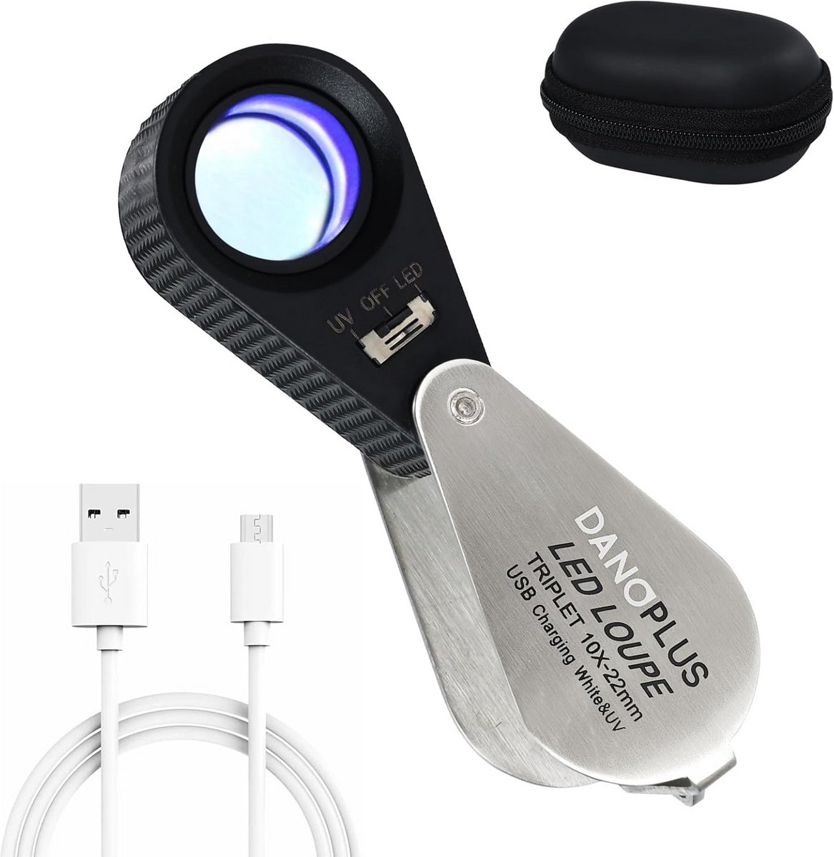 10x Vergrootglas Loep met UV & LED Verlichting - Oplaadbare 22mm Optische Triplet Lens voor Sieraden en Munten
