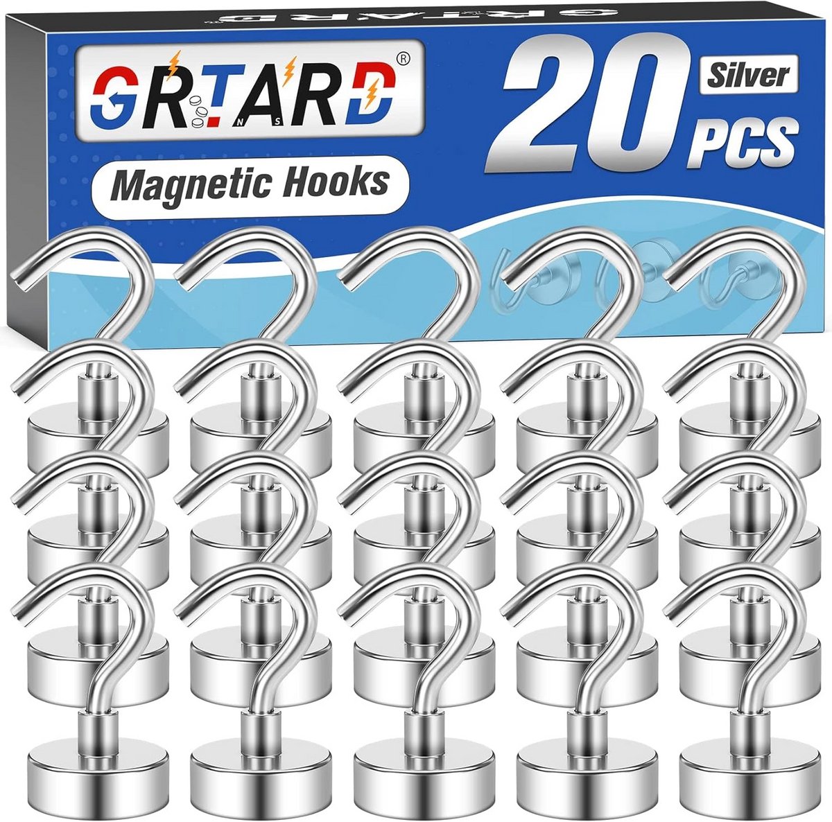 Set van 20 sterke magnetische haken voor thuis en op cruises - 25 pond capaciteit