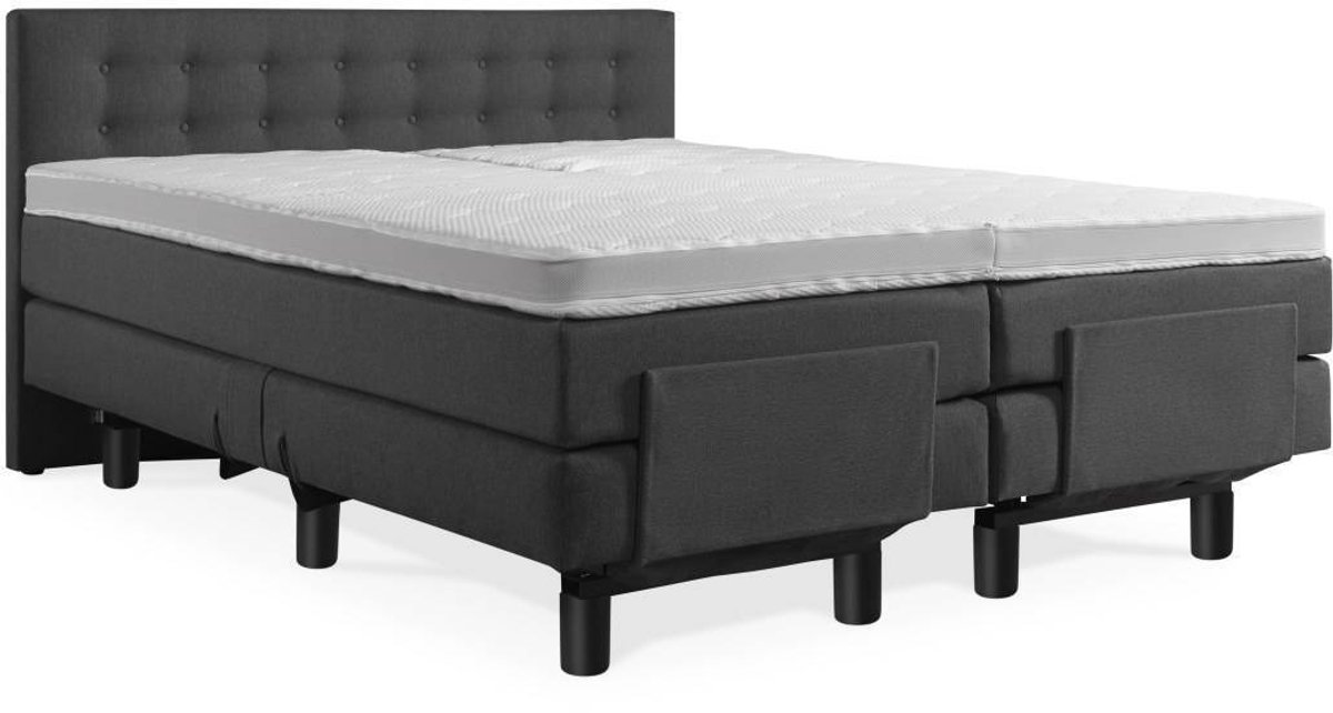 Elektrische Boxspring - Incl. Geknoopt Hoofdbord - 2-Persoons - 180x210 cm - Antraciet - Z