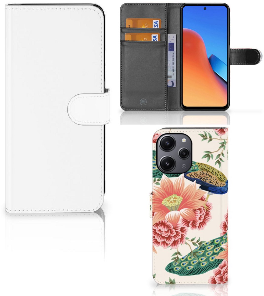 Telefoonhoesje met Pasjes voor Xiaomi Redmi 12 Pink Peacock
