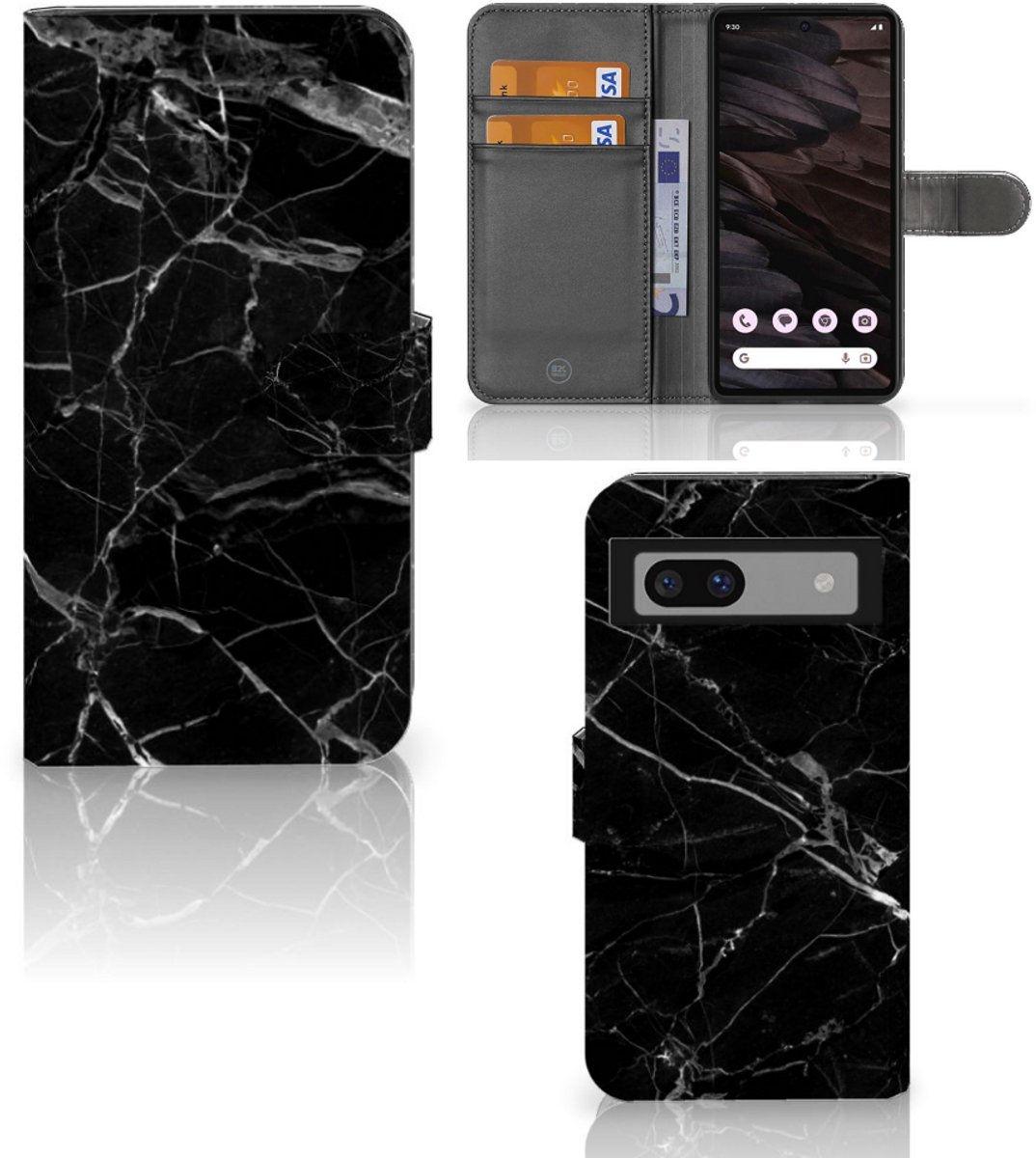 Google Pixel 7A Bookcase Marmer Zwart - Origineel Cadeau Vader