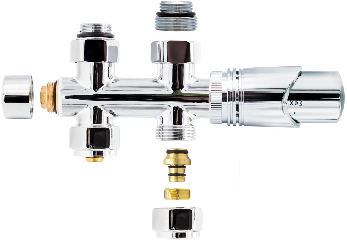 H&F Design Radiatorkraan Thermostatisch – Middenaansluiting – Recht – Vloeraansluiting – Chroom