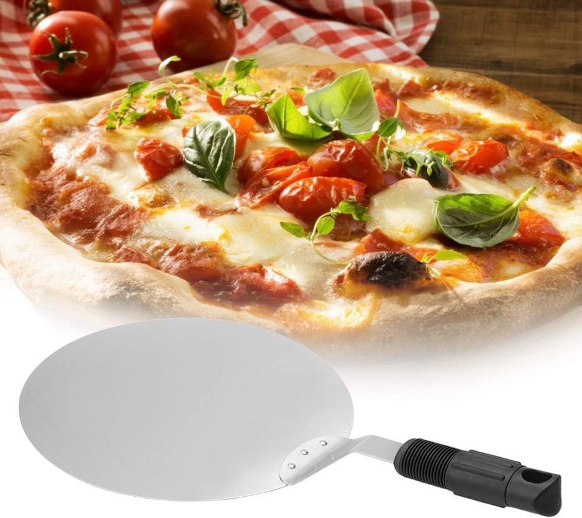 Ronde RVS Pizzaschop met Warmtebestendige Handvat - Perfect voor Taarten en Pizza