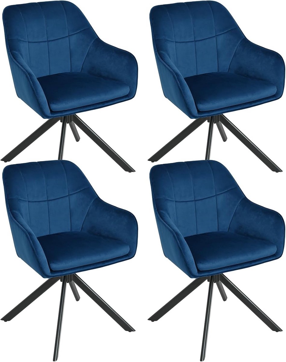 Set van 4 draaibare eetkamerstoelen met armleuningen - Velours donkerblauw - Moderne keuke