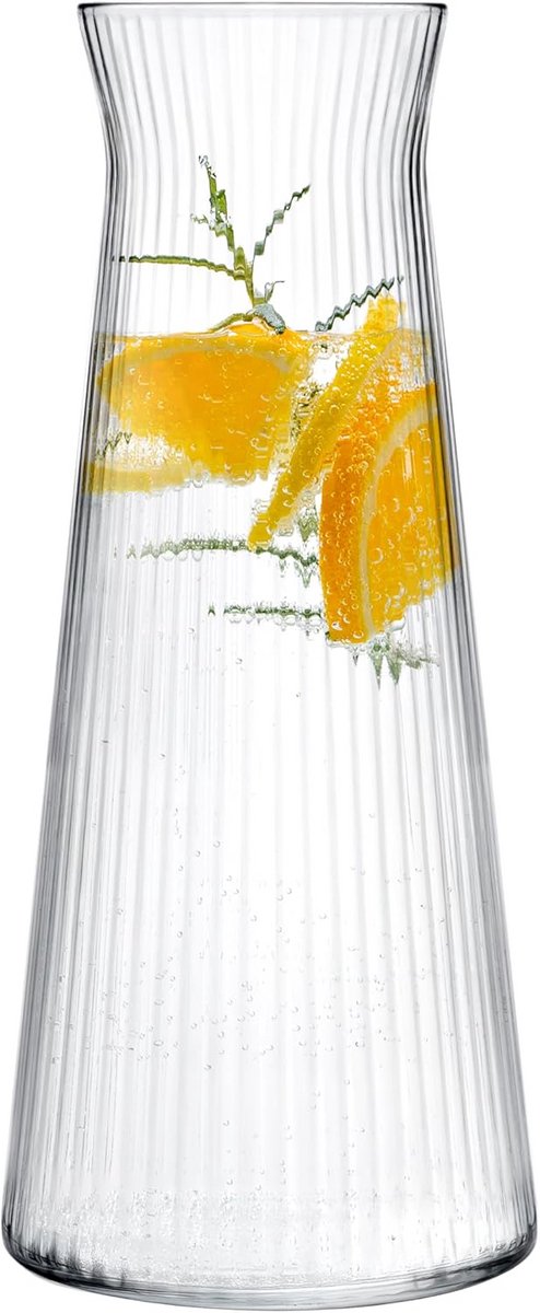 Geribbelde glazen waterkaraf van 1 liter zonder deksel