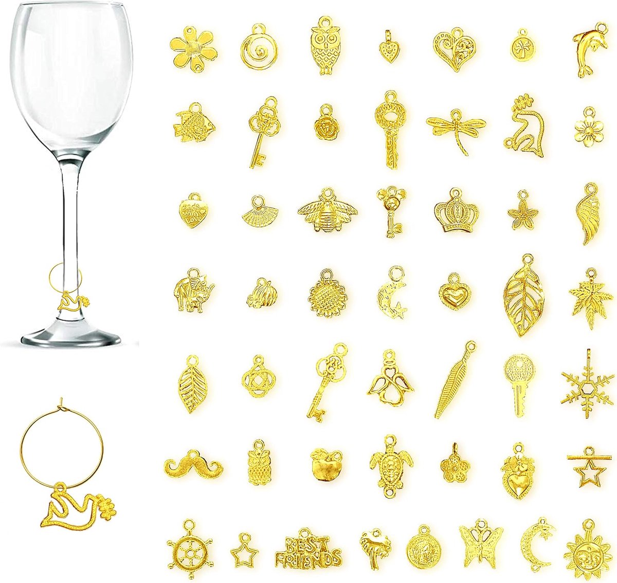 Wijnglas bedels voor wijnthema feesten en decoratie