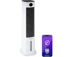 Klarstein Skytower Smart Air Cooler Fan Air Purifier Humidifier, WLAN Function, App Control, Air Movement: 480 m³/h, 80 W, 8 L, 2 x Cold Packs, Horizontal Oscillation, White