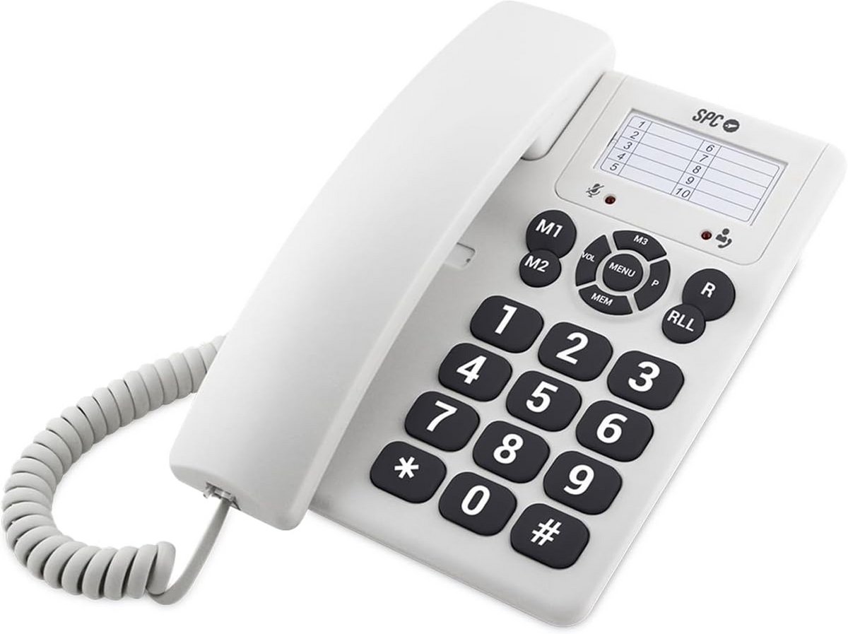 Witte Bureau of Wandtelefoon met Grote Toetsen en Hoog Belvolume