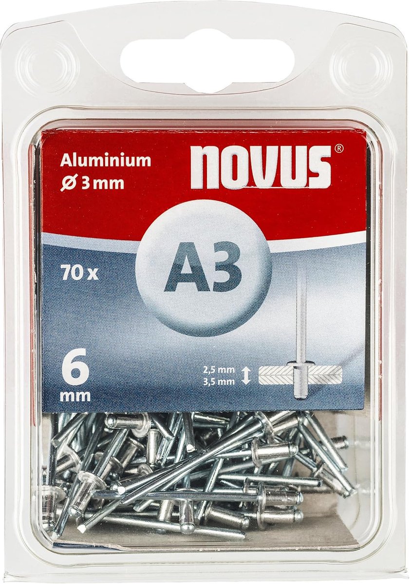 Aluminium blindklinknagels 6 mm - 70 stuks, Ø 3 mm, voor stoffen en leer