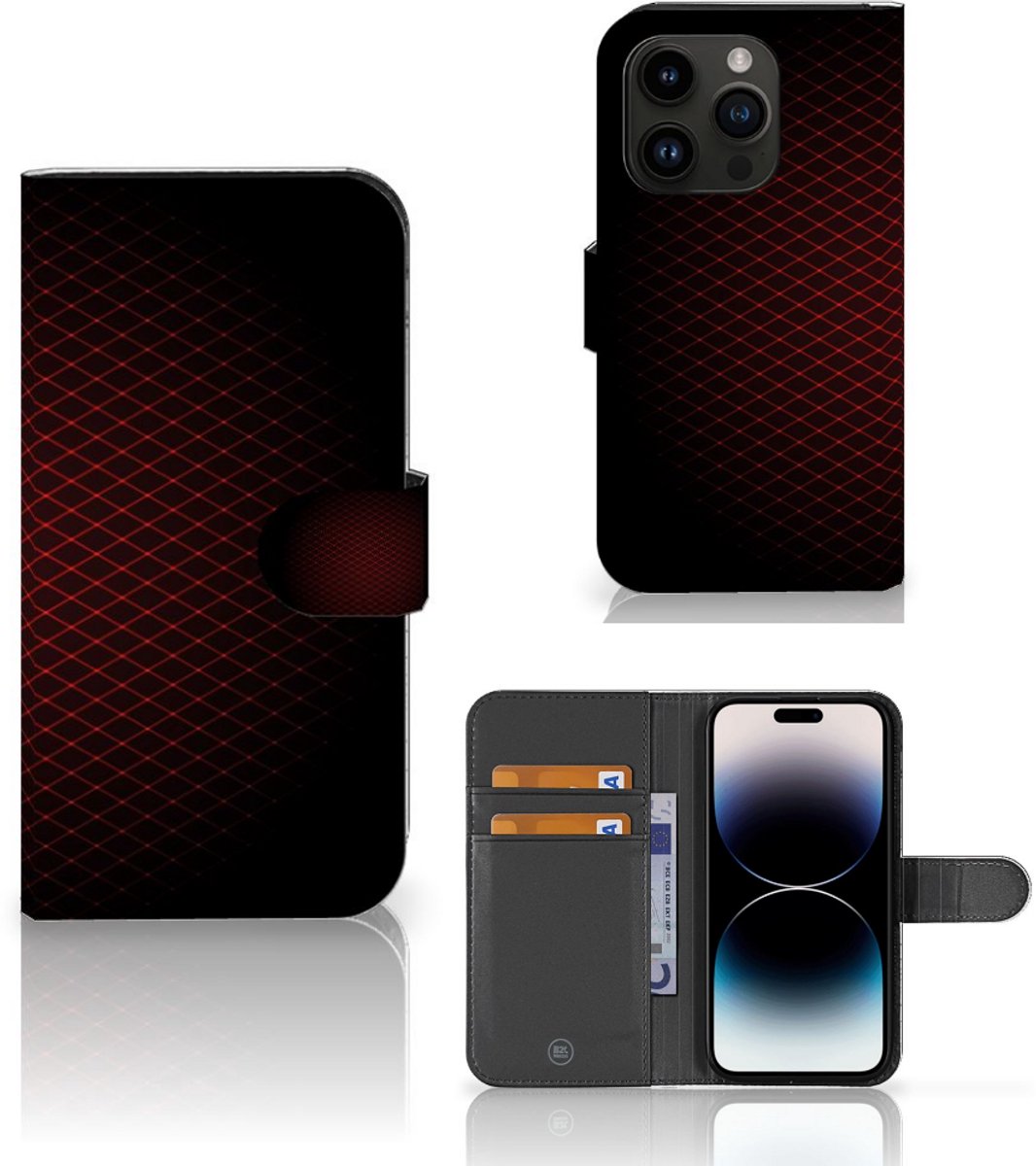 Boekhoesje voor iPhone 15 Pro Telefoon Hoesje Geruit Rood