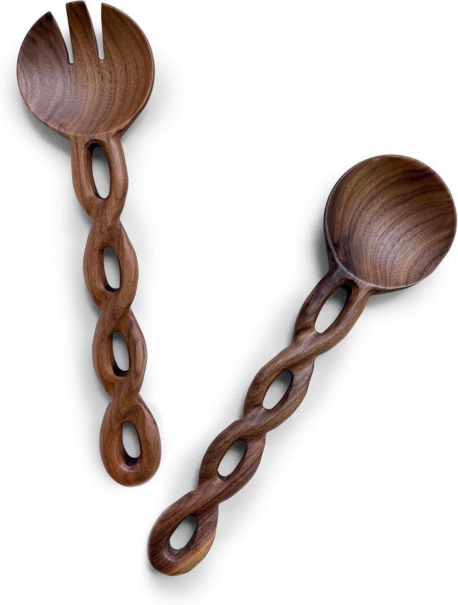 Houten Saladetang Set van 2 voor Salades - Keukengerei van Walnoot