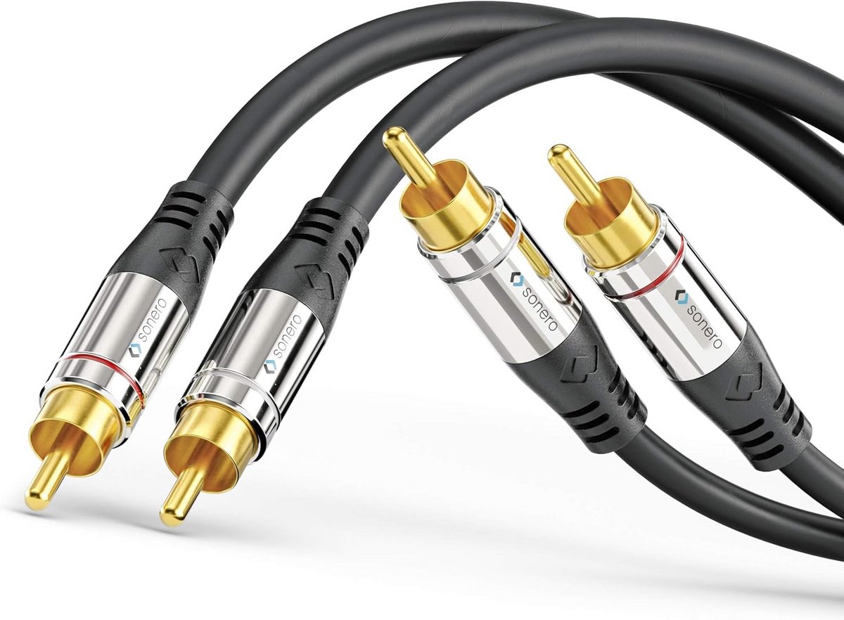 Premium RCA Audiokabel 1,00m - 2x RCA naar 2x RCA met Vergulde Contacten
