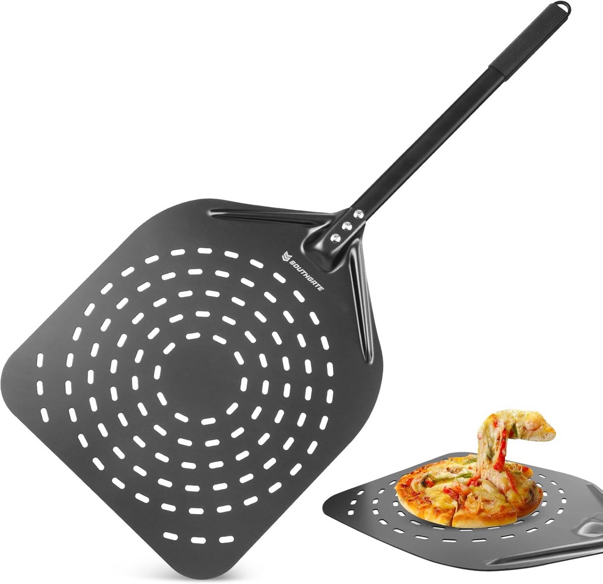 Perforated Pizza Shovel with Extended Silicone Handle - 35 x 40 cm