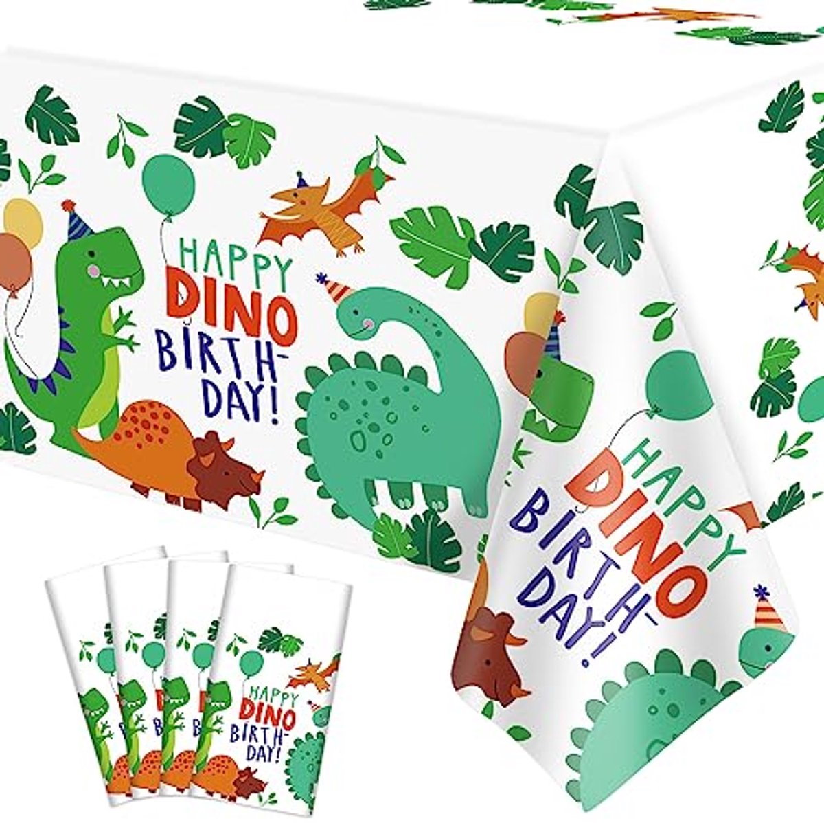 Ultiluxe® Tafellaken Wegwerp - Dinosaurus - Dun Tafelkleed - Tafeldecoratie - 130 x 220 cm - Dinos Thema - Waterafstotend - Kunststof - Voor feestjes en verjaardagen - Groen/wit