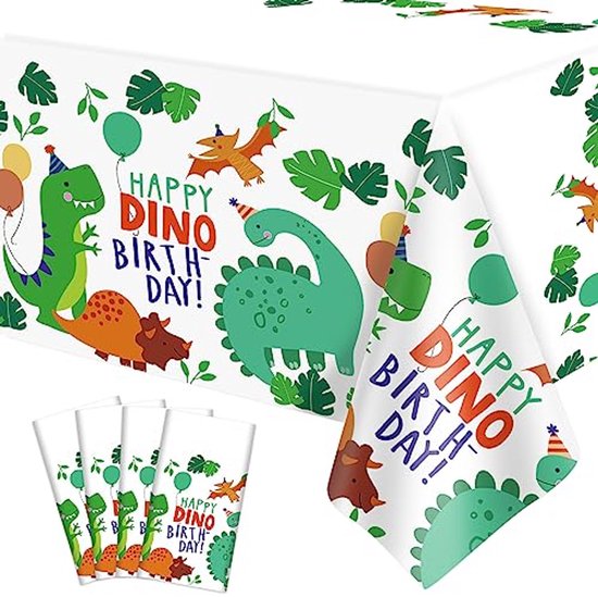 Ultiluxe® Tafellaken - Dinosaurus Tafelkleed - Tafeldecoratie - 130 x 220 cm - Dinos Thema - Waterafstotend - Kunststof - Wegwerp - Voor feestjes en verjaardagen - Groen/wit