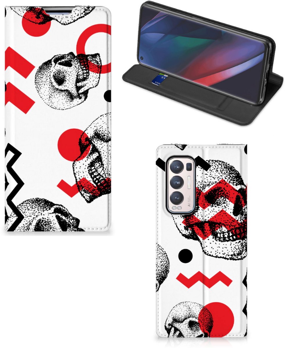 Mobiel BookCase OPPO Find X3 Neo Skull Red
