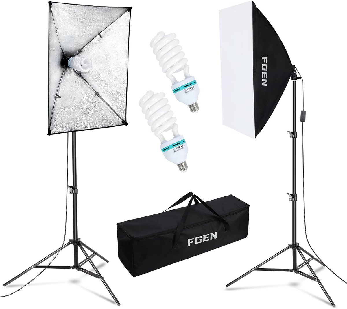 Softbox Fotostudio Set met 2x 135W CFL Lampen en Verstelbare Lichtstativen