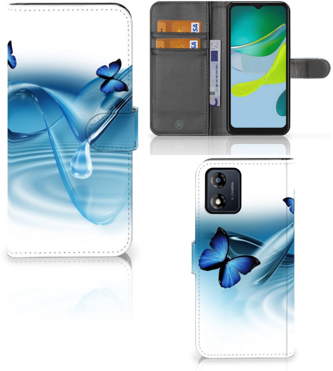 Motorola Moto E13 4G Telefoonhoesje met Pasjes Vlinders
