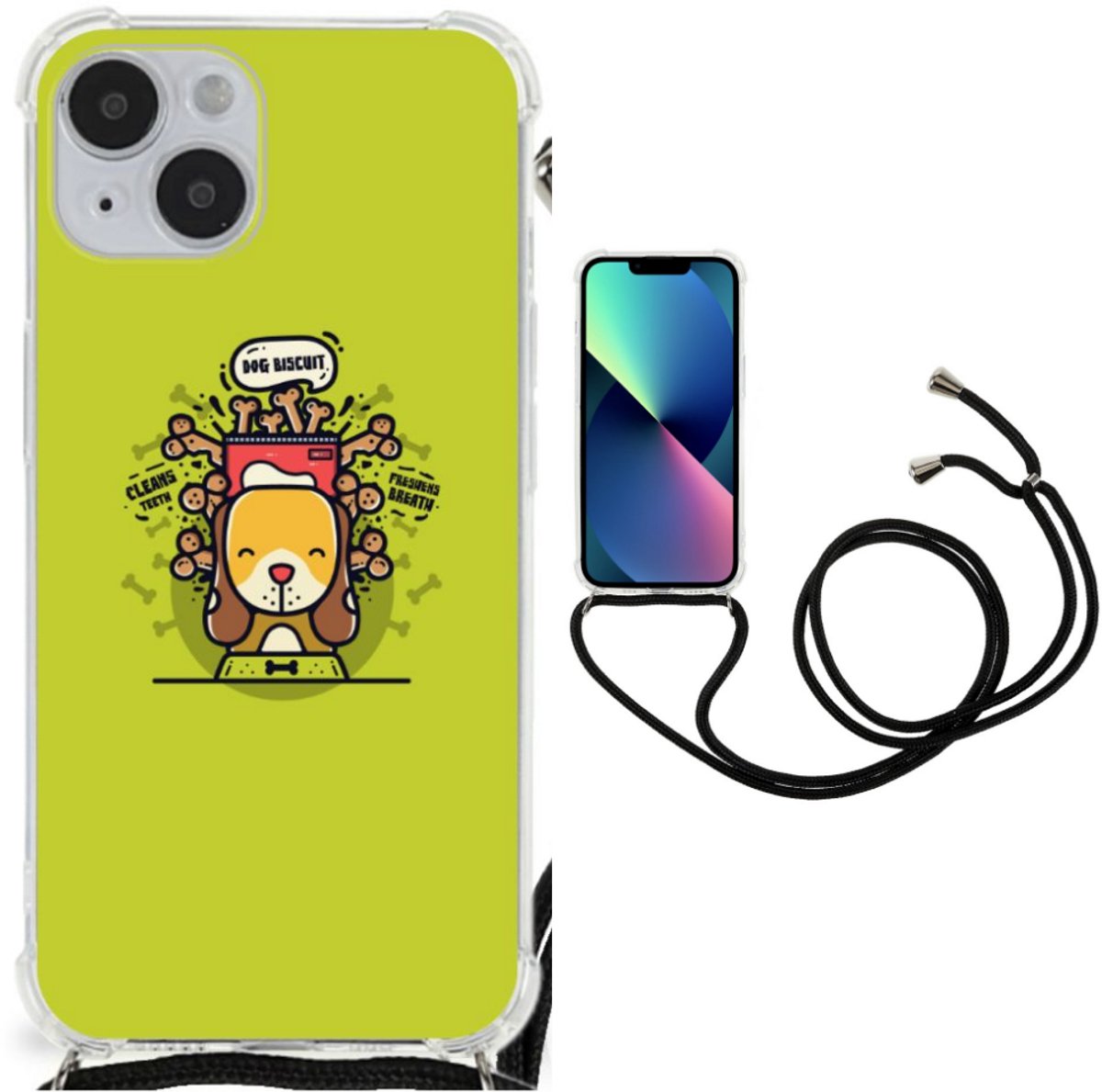 TPU Case Anti-Shock met Koord voor iPhone 14 Plus Stevig Bumper Hoesje Doggy Biscuit
