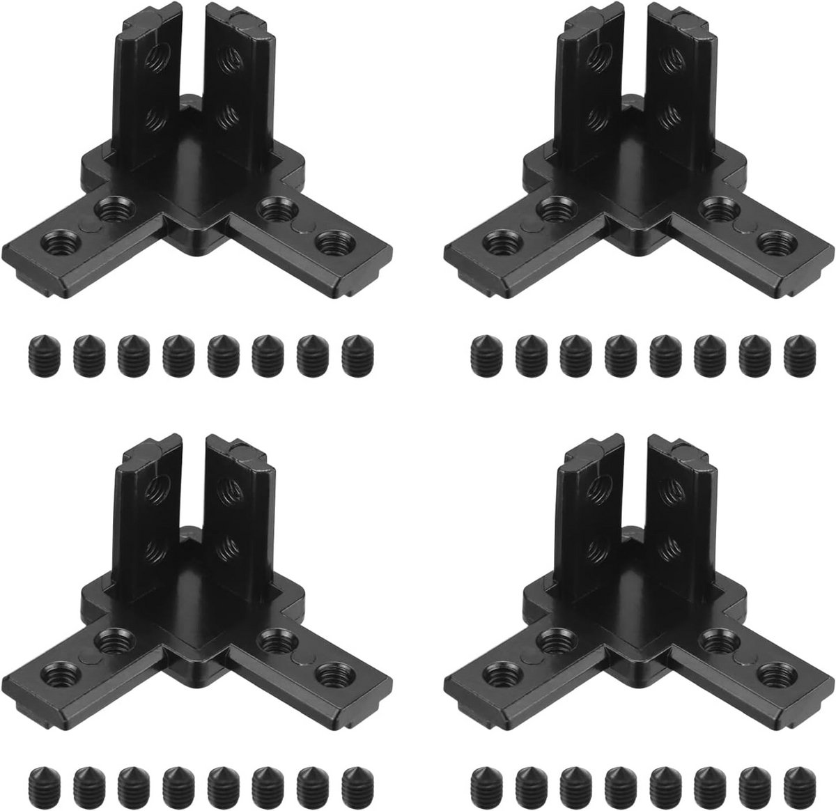 4 Stuks 3-weg Aluminium Hoekverbinders M6 Gleuf 8 mm voor Aluminium Profiel 3030 - Zwart