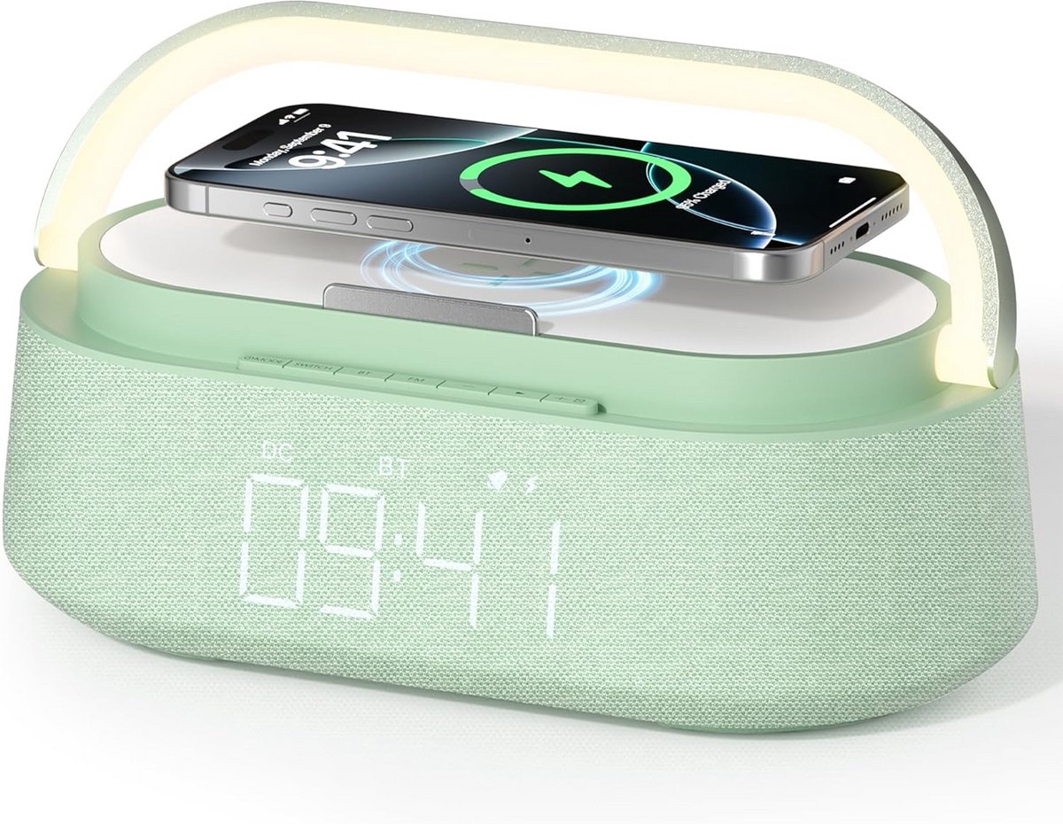 Digitale wekkerradio met draadloze oplader en Bluetooth-luidspreker
