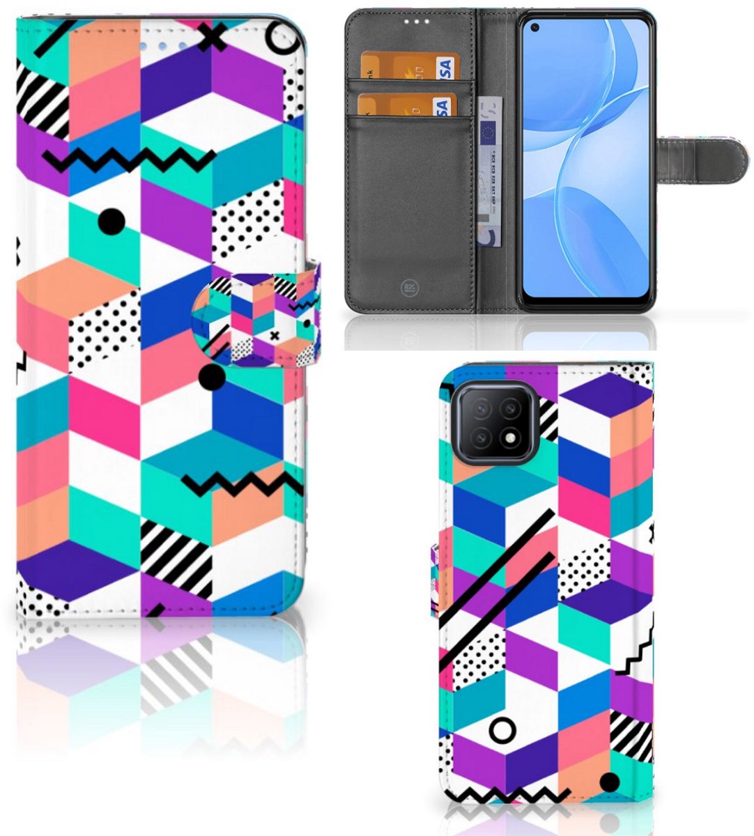 OPPO A73 5G Book Case Blokken Kleurrijk