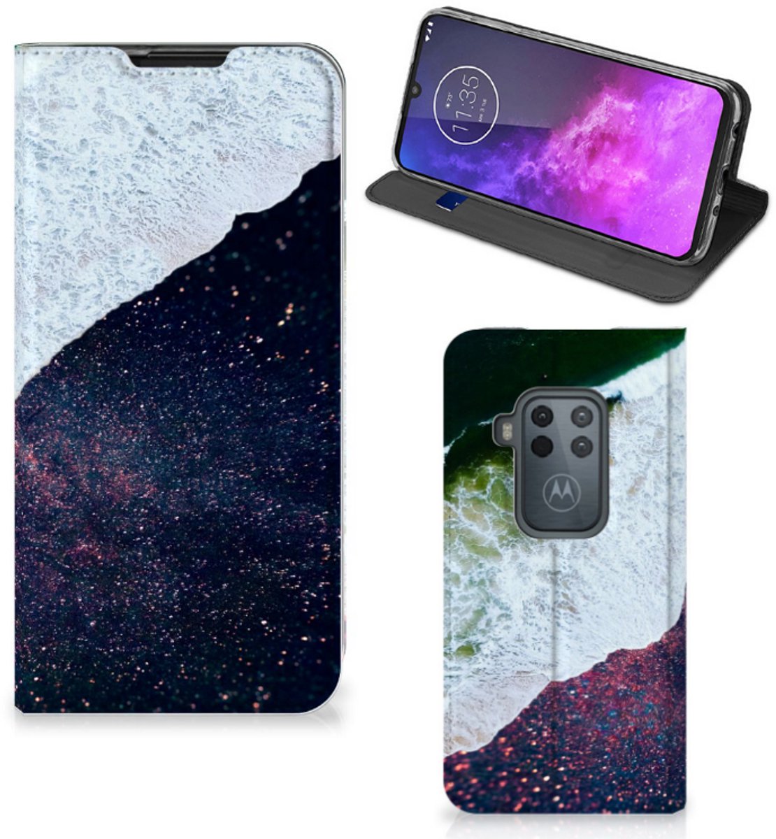 Motorola One Zoom Stand Case Sea in Space