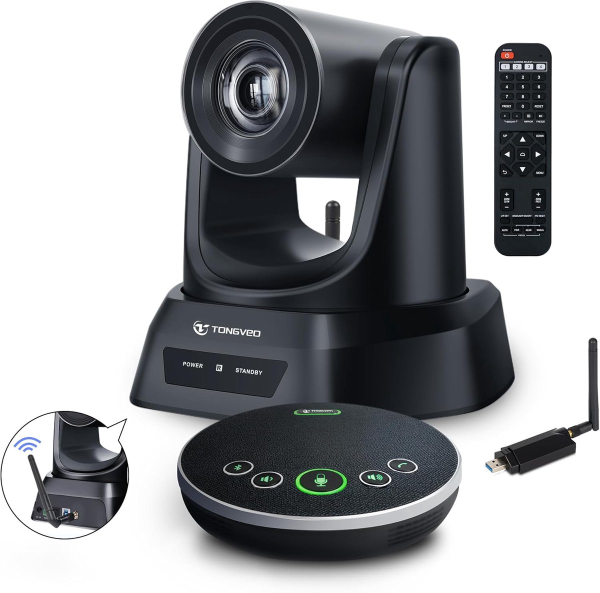 Draadloos Conferentieruimte Camerasysteem met Bluetooth Microfoon - 3 x 60 fps PTZ Camera voor Online Conferenties