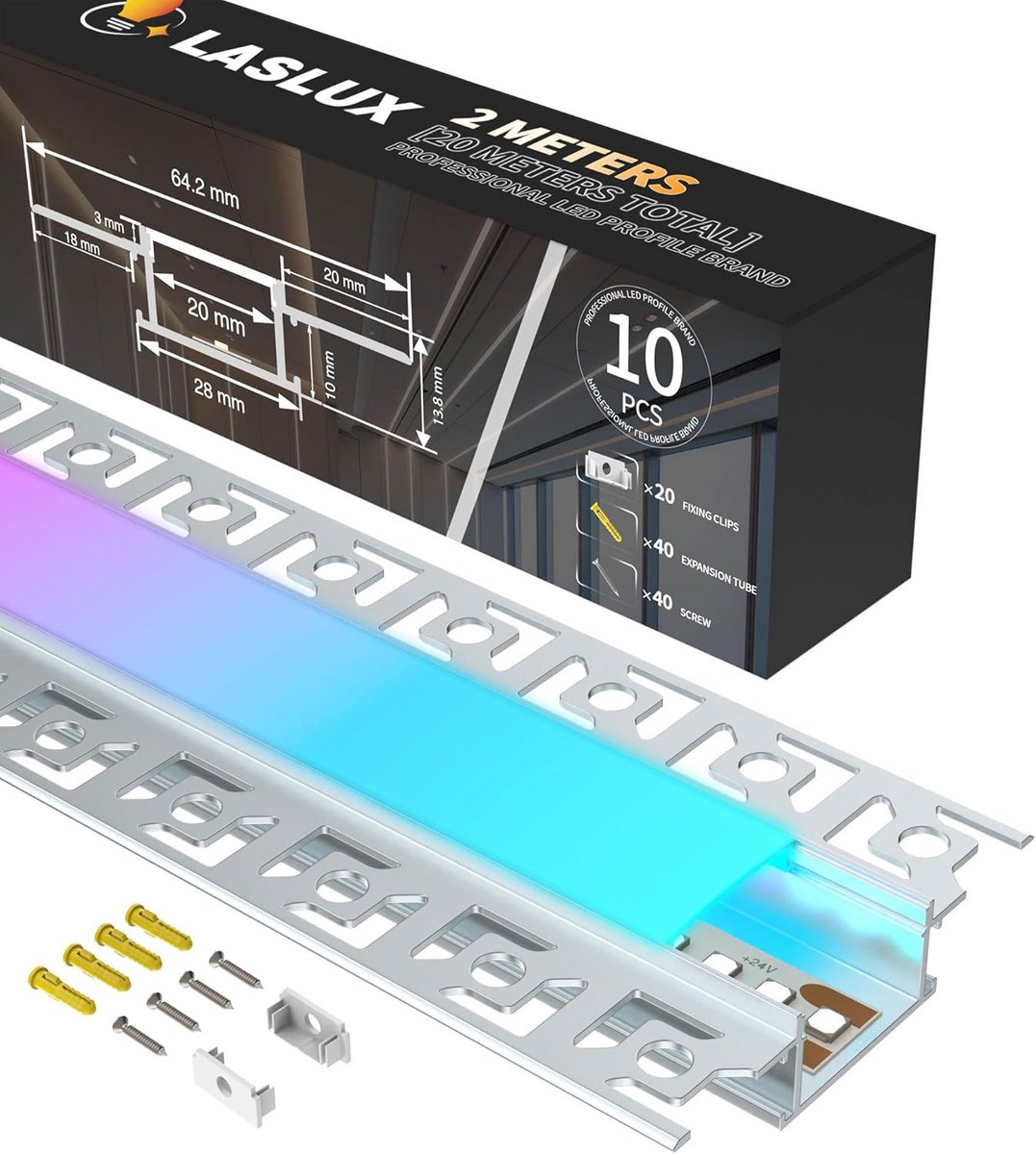 Inbouw LED Aluminium Profiel voor Plafond en Wand met Diffuser, 20 Meter