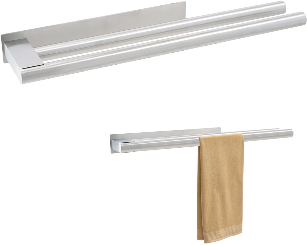 Badhanddoekenrek - Roestvrij Staal - 39 cm Zelfklevend Tweearmig