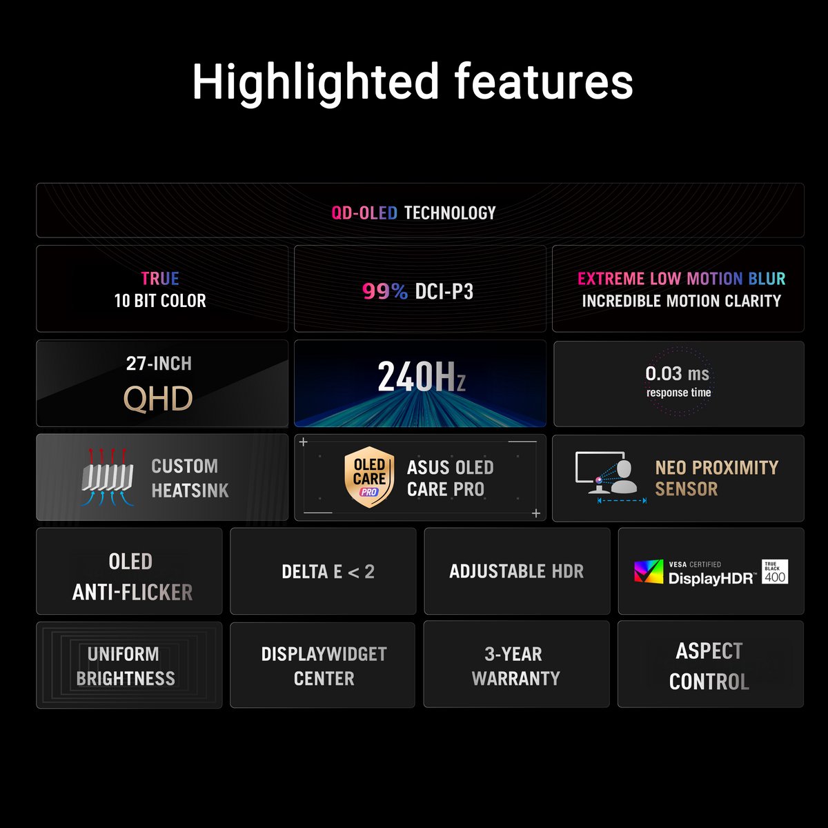 ASUS ROG Strix XG27AQDMES QHD OLED Gaming Monitor 240Hz - afbeelding 3