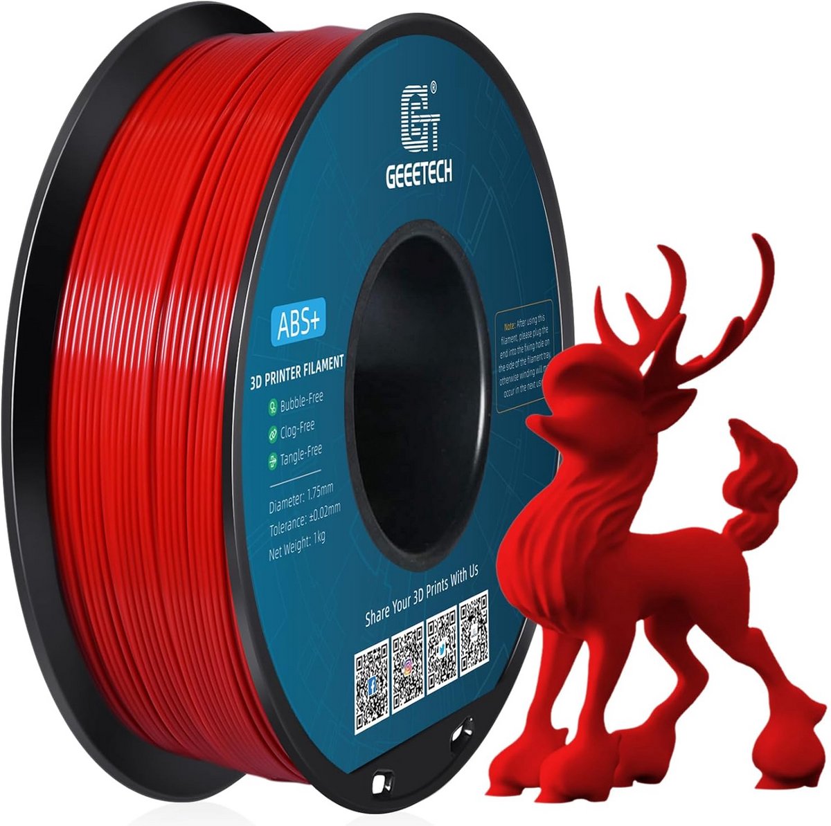 3D Printer Filament 1.75mm ABS 1KG Spoel Rood Hoge Precisie
