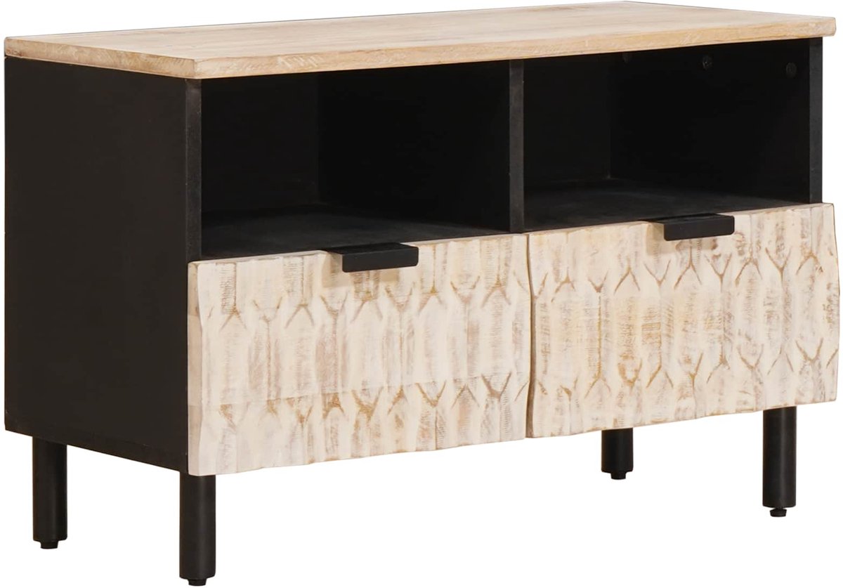 vidaXL - TV - Kast - Witte - Was - Afwerking - 70 - x - 33 - x - 46 - cm - Massief - Mango - Hout