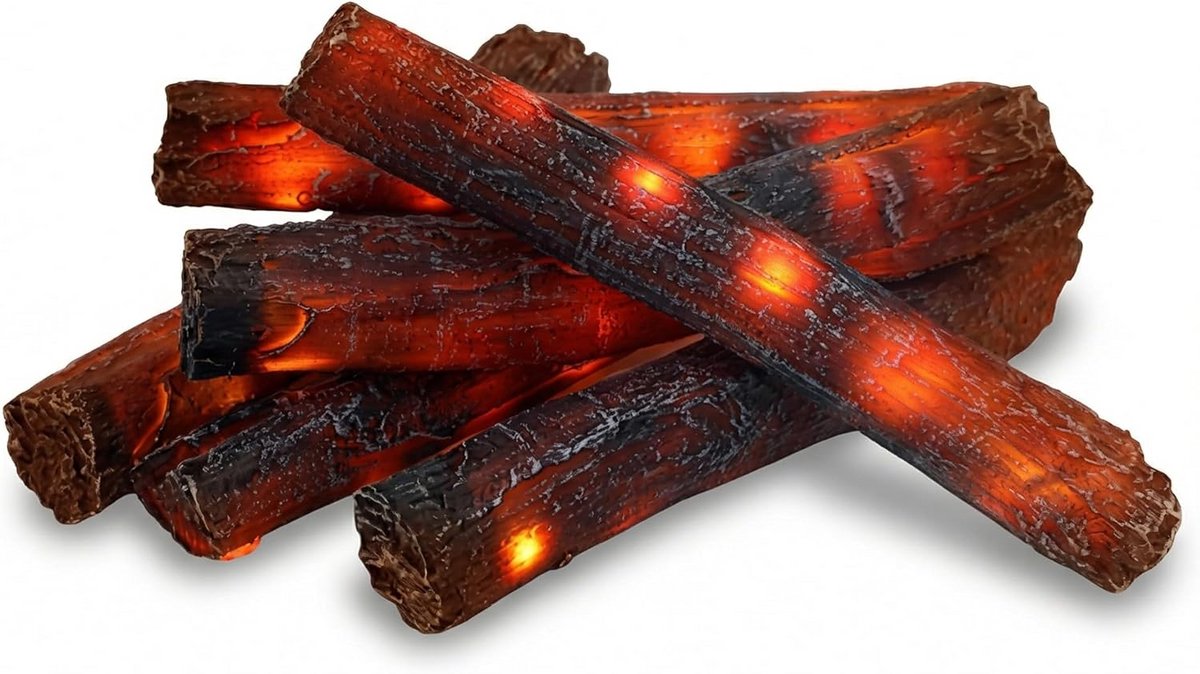 6 Stuks LED Vlamloze Houtblokken voor Binnen en Buiten Sfeer