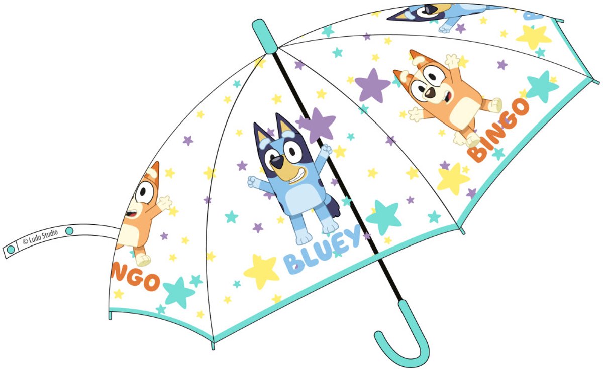 Bluey Star kinderparaplu met een transparante semi-automatische paraplu Ø74 cm
