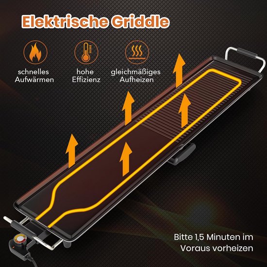 Elektrische Tafelgrill Teppanyaki Plaat 100x22cm Grillen voor 10-12 Personen — afbeelding 2