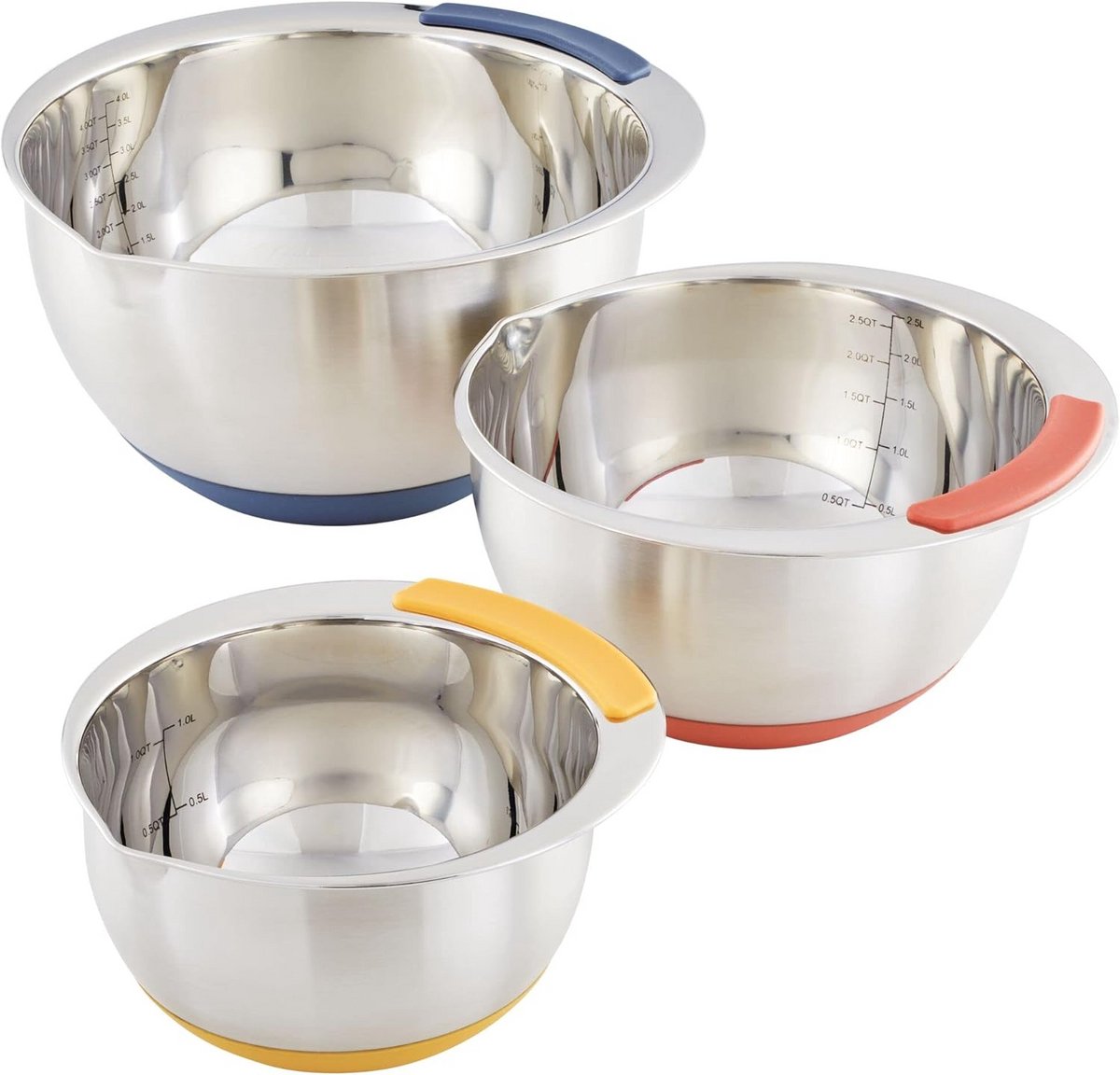 RVS Mengkommen Set - 3-delig Nesting Mengbakken, Zilver