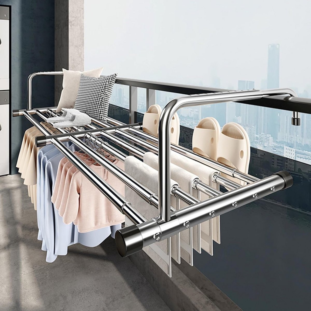 Uitschuifbaar Balkon Droogrek RVS - Opvouwbare Radiator Luchter voor Binnen en Buiten