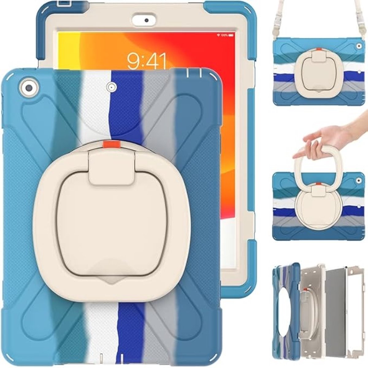 Beschermhoes voor Samsung Galaxy Tab S8 & Tab S7 11 inch - Blauw met Draaibare Standaard & Verstelbare Handgreep