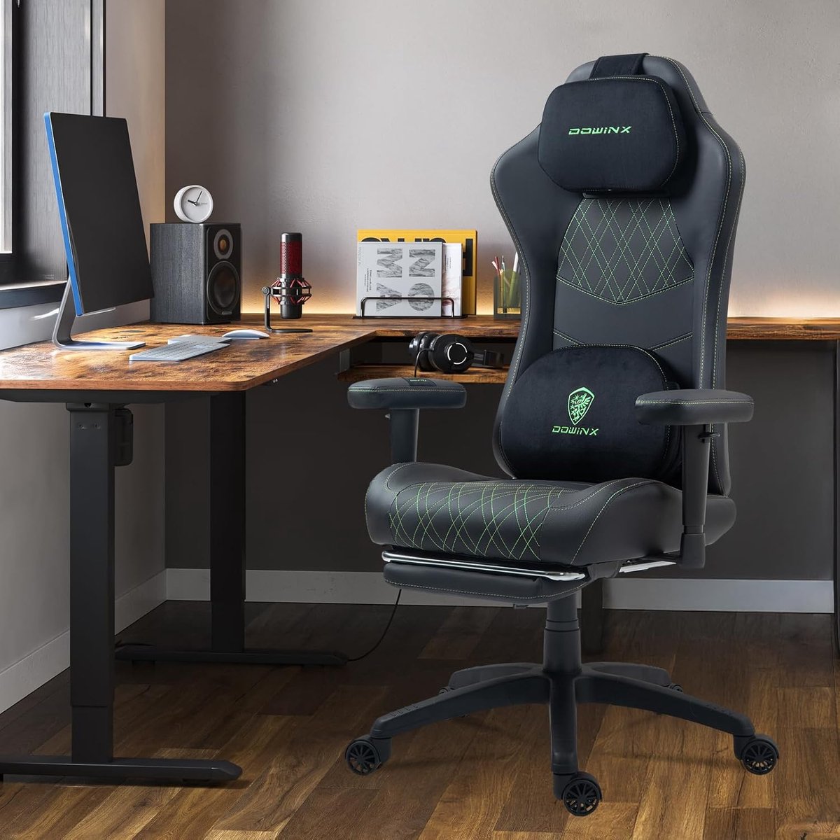 Dowinx Gaming Stoel met Massage en Warmte, Zwart/Groen - afbeelding 2