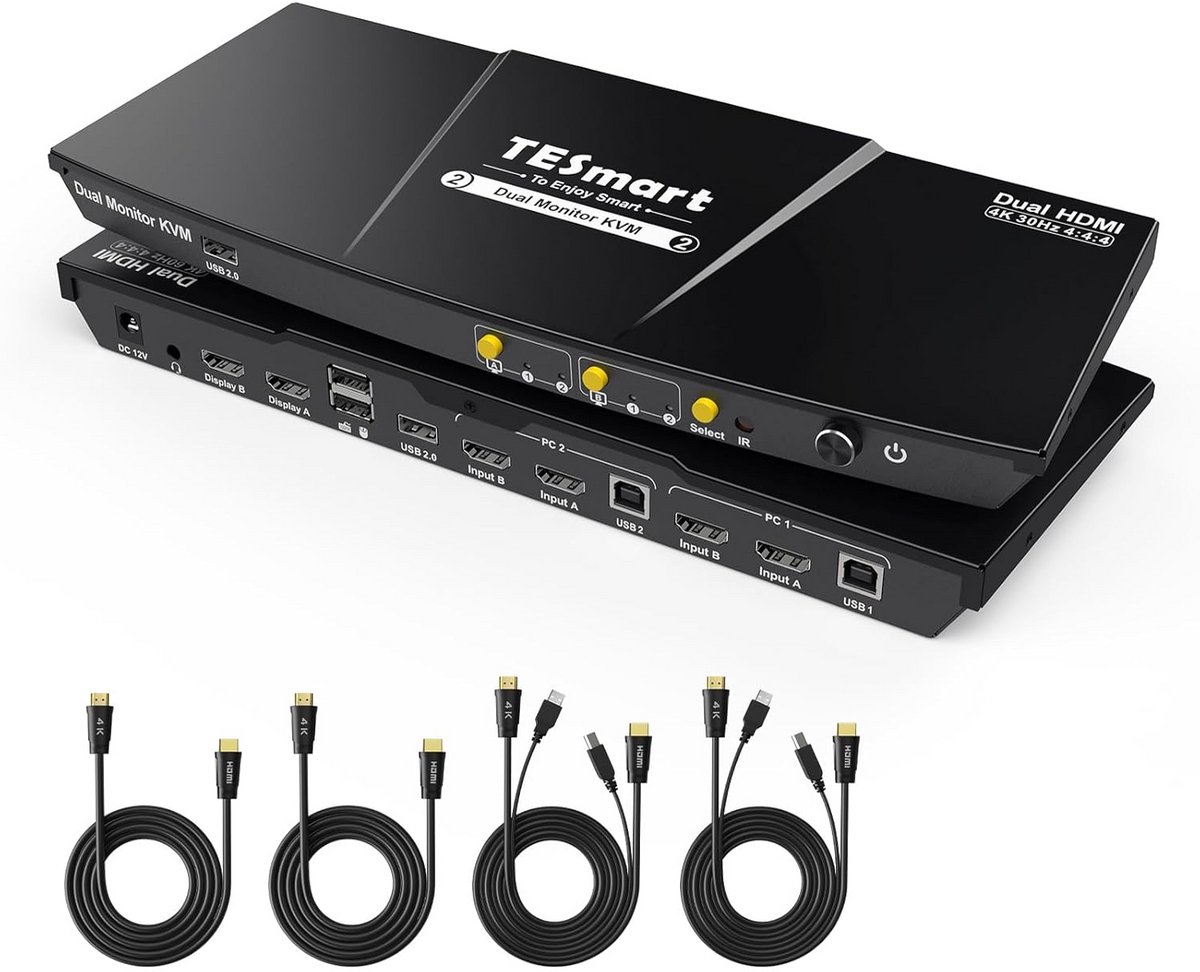 KVM Switch 2 Monitoren HDMI voor 2 PC's met EDID en Audio Extractor