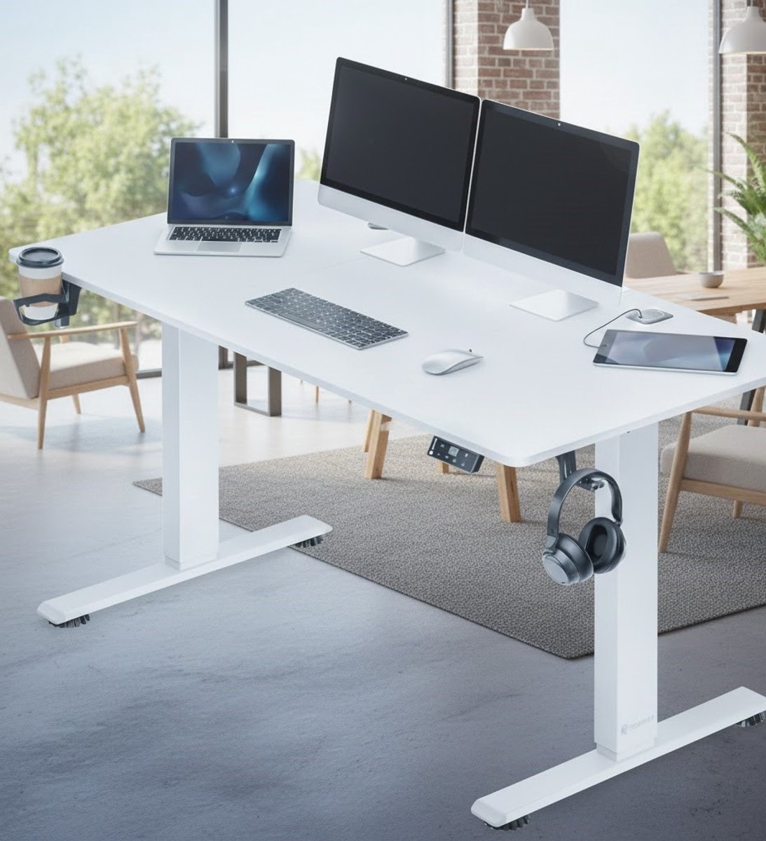 Ergonomisch In Hoogte Verstelbaar Elektrisch Bureau 160x70 cm met Draadloze Oplader en USB-C Poorten - Modern Schrijfbord met LCD-scherm, Opbergfunctie en Kabelorganizer - Casa Serena – Casa Dorada — cadeau in Cadeau-ideeën - foto 5