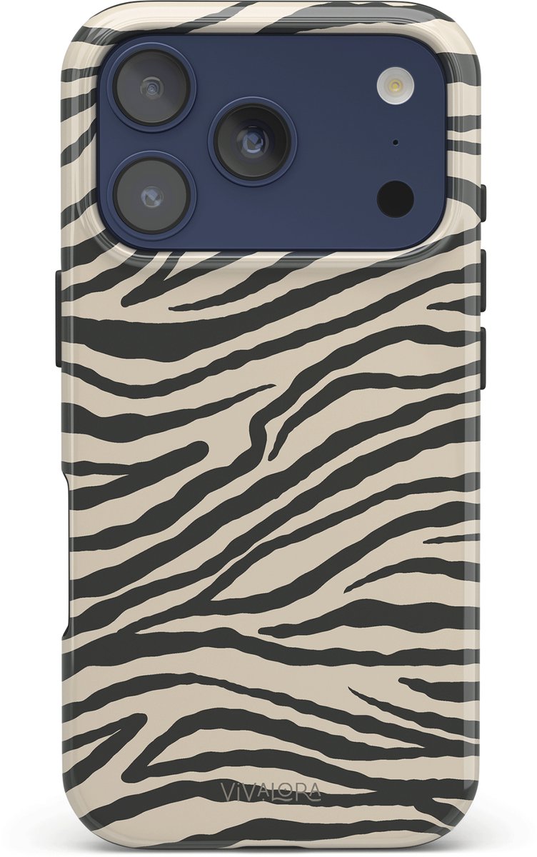 VivaLora Tough Telefoonhoesje iPhone 17 Pro met MagSafe - Wild Lines Zebra Print - 2-in-1 Phone Case - Hard Case & Siliconen Backcover - Extra Bescherming - Shockproof Cover - Zwart/Wit Zebraprint