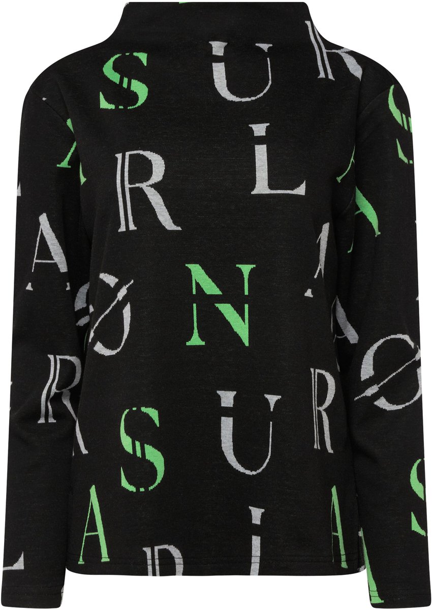 Laurasøn - Dames - Sweatshirt letterprint opstaande kraag lange mouw ECOTEX - Zwart - Maat M