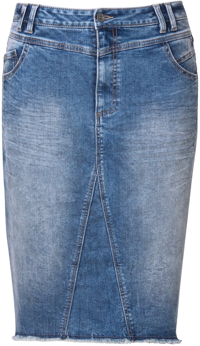 Laurasøn - Dames - Jeansrok 5-pocket riemlussen - Blauw denim - Maat 52