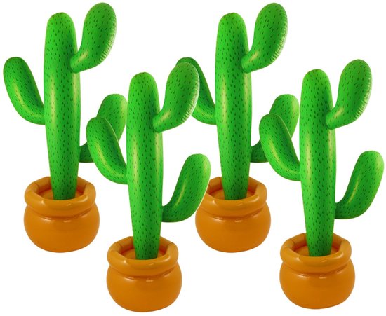 Opblaasbare cactus - 4x stuks - 87 cm - Feest decoraties - versiering - Mexico of Tropische Hawaii thema - PVC